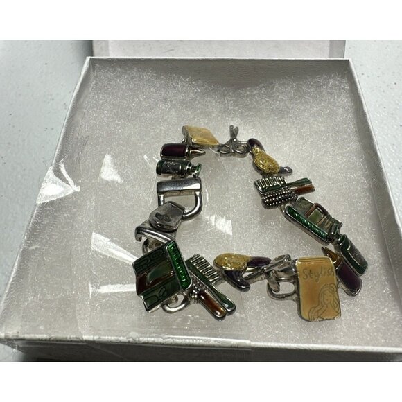 Beautician Bracelet Hair Salon Tools Enamel Brush Scissors Blower Dyer 8in Gift - Picture 5 of 11